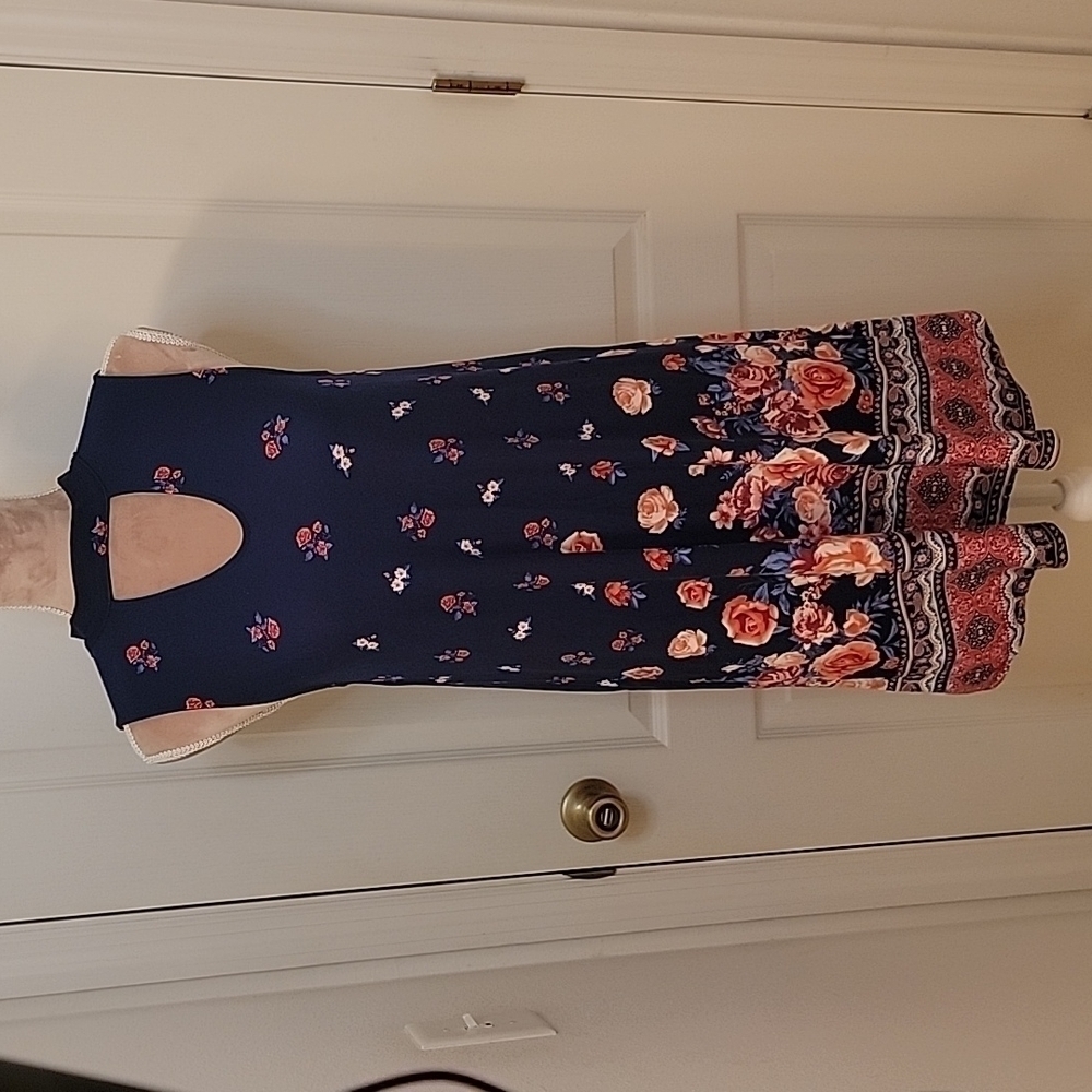 No Boundaries Nb Border Print Dress W/ Keyhole, Blue, Size M, NWOT